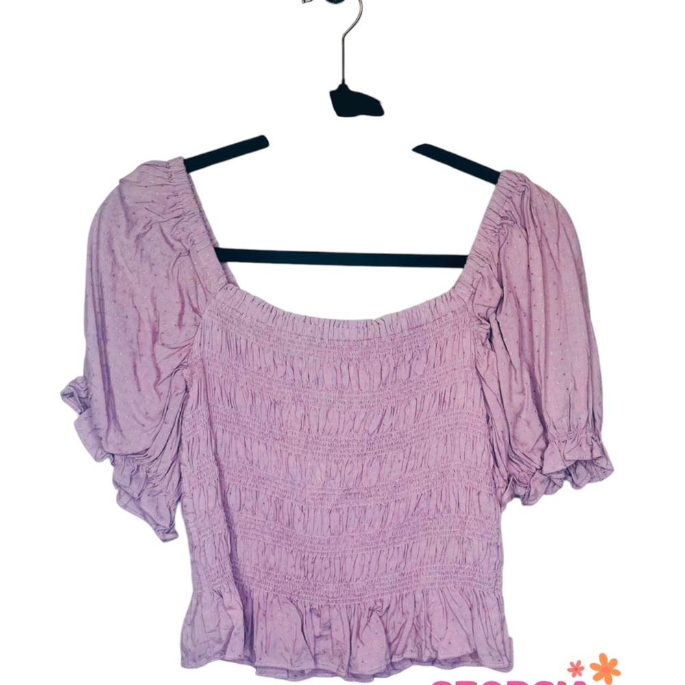 Chic Lilac Smocked Blouse with Puff Sleeves